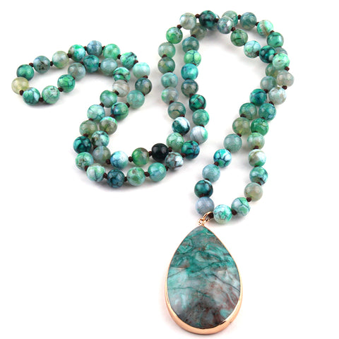 Agat long Knotted Natural Stone Necklace