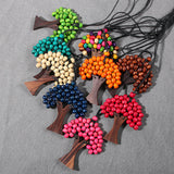 Bohemia Ethnic Life Tree Pendant Rainbow Wooden Handmade Beads Long Christmas Tree Necklaces