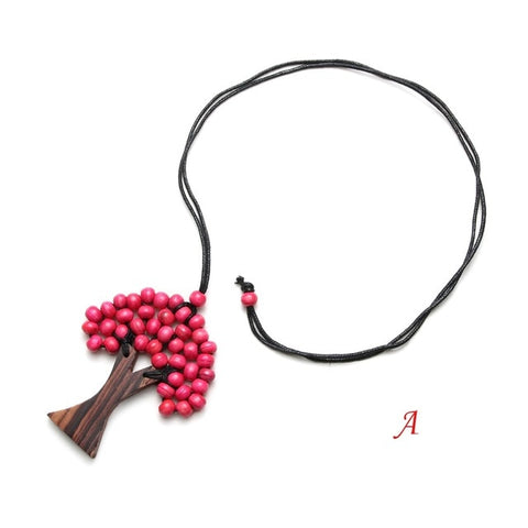 Bohemia Ethnic Life Tree Pendant Rainbow Wooden Handmade Beads Long Christmas Tree Necklaces