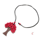 Bohemia Ethnic Life Tree Pendant Rainbow Wooden Handmade Beads Long Christmas Tree Necklaces