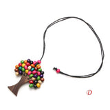 Bohemia Ethnic Life Tree Pendant Rainbow Wooden Handmade Beads Long Christmas Tree Necklaces