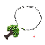 Bohemia Ethnic Life Tree Pendant Rainbow Wooden Handmade Beads Long Christmas Tree Necklaces