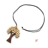 Bohemia Ethnic Life Tree Pendant Rainbow Wooden Handmade Beads Long Christmas Tree Necklaces