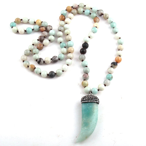 Amazonite Stones Long Knotted Stone Necklaces