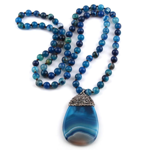 Blue Stripe Stone Knotted Crystal Necklace